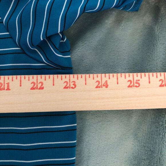 Roundtree &Yorke Mens L Teal Striped Performance Polo Shirt Stretch Comfort Golf - Picture 6 of 7